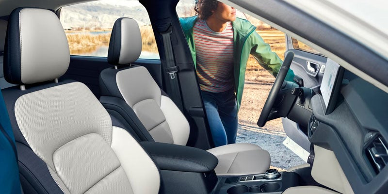 2026 Ford Escape interior in Benton AR showing spacious cabin, leather-trimmed seating, and panoramic Vista Roof